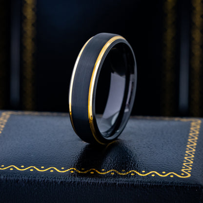 Jewelry Avalanche 6mm Stepped Black & Gold IP Tungsten Carbide Men Women Wedding Band