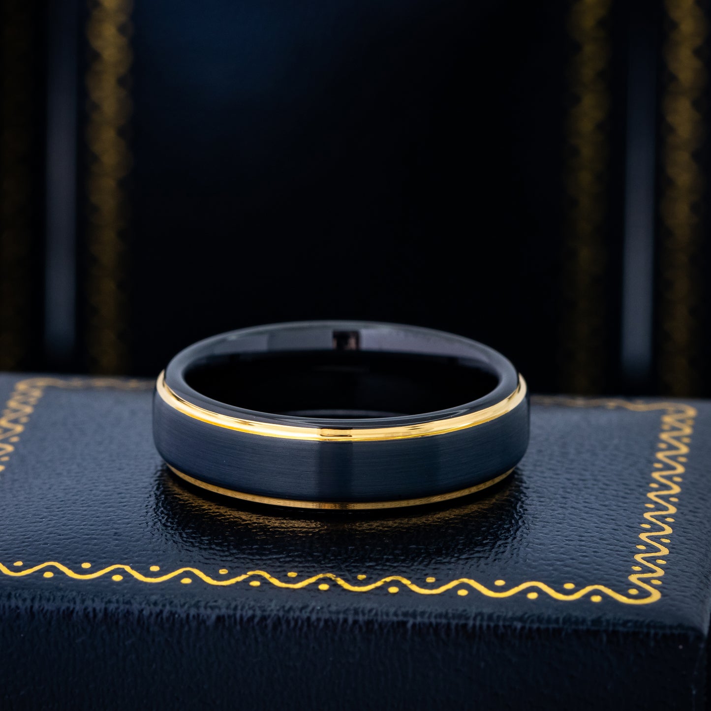 Jewelry Avalanche 6mm Stepped Black & Gold IP Tungsten Carbide Men Women Wedding Band