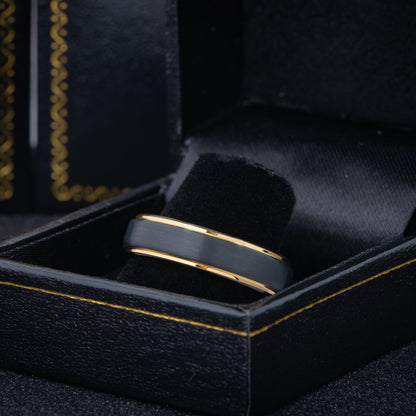 Jewelry Avalanche 6mm Stepped Black & Gold IP Tungsten Carbide Men Women Wedding Band
