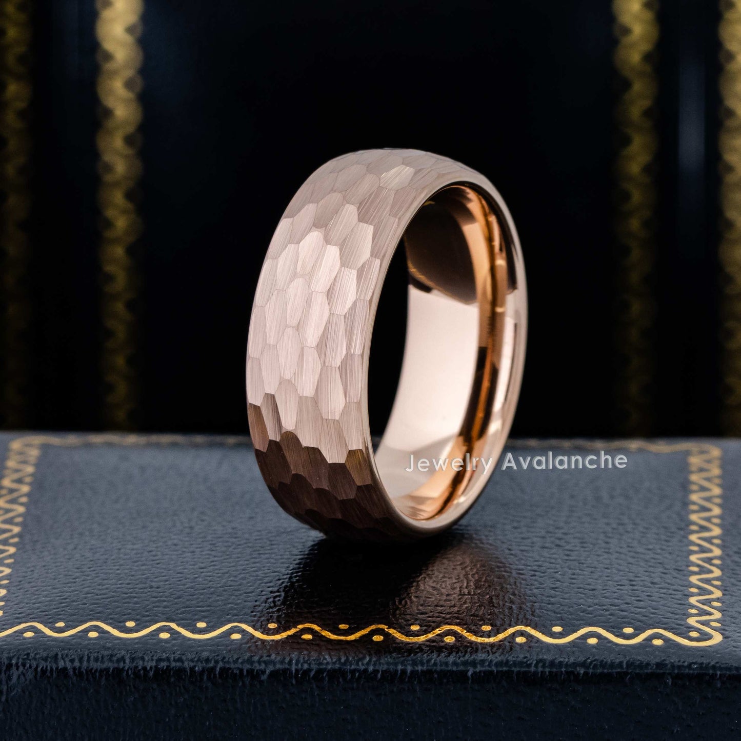 Jewelry Avalanche 8mm Dome Rose Gold IP Hammered Tungsten Carbide Mens Wedding Band