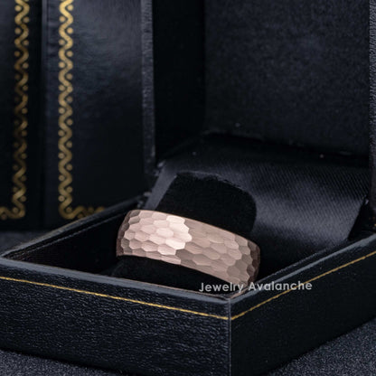 Jewelry Avalanche 8mm Dome Rose Gold IP Hammered Tungsten Carbide Mens Wedding Band