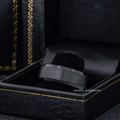 Jewelry Avalanche Mens Black & Blue Tungsten Ring Wedding Band, Beveled Edge, Comfort-fit, 8mm