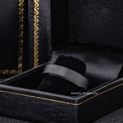 Jewelry Avalanche 6mm Black & Blue Tungsten Ring Men Women Wedding Band, Beveled Edge, Comfort-fit