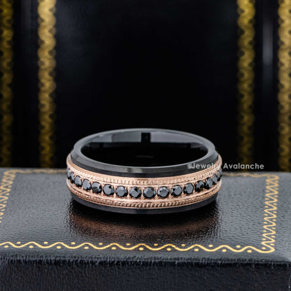 Jewelry Avalanche 2-tone Milgrain Rose Gold Tungsten Black CZ Eternity Mens Wedding Band, Comfort-fit, 8mm