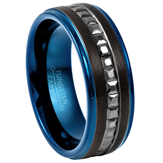 jewelry-avalanche-blue-ip-eternity-princess-cut-cz-with-black-ip-brushed-finish-stepped-tungsten-carbide-wedding-band-comfort-fit-8mm-#910