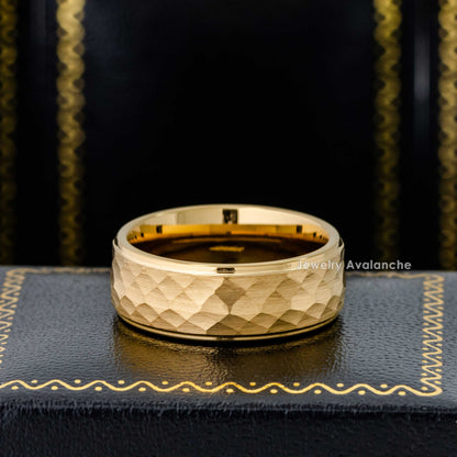 Jewelry Avalanche Hammered Mens Gold IP Tungsten Carbide Wedding Band, Comfort-fit, 8mm