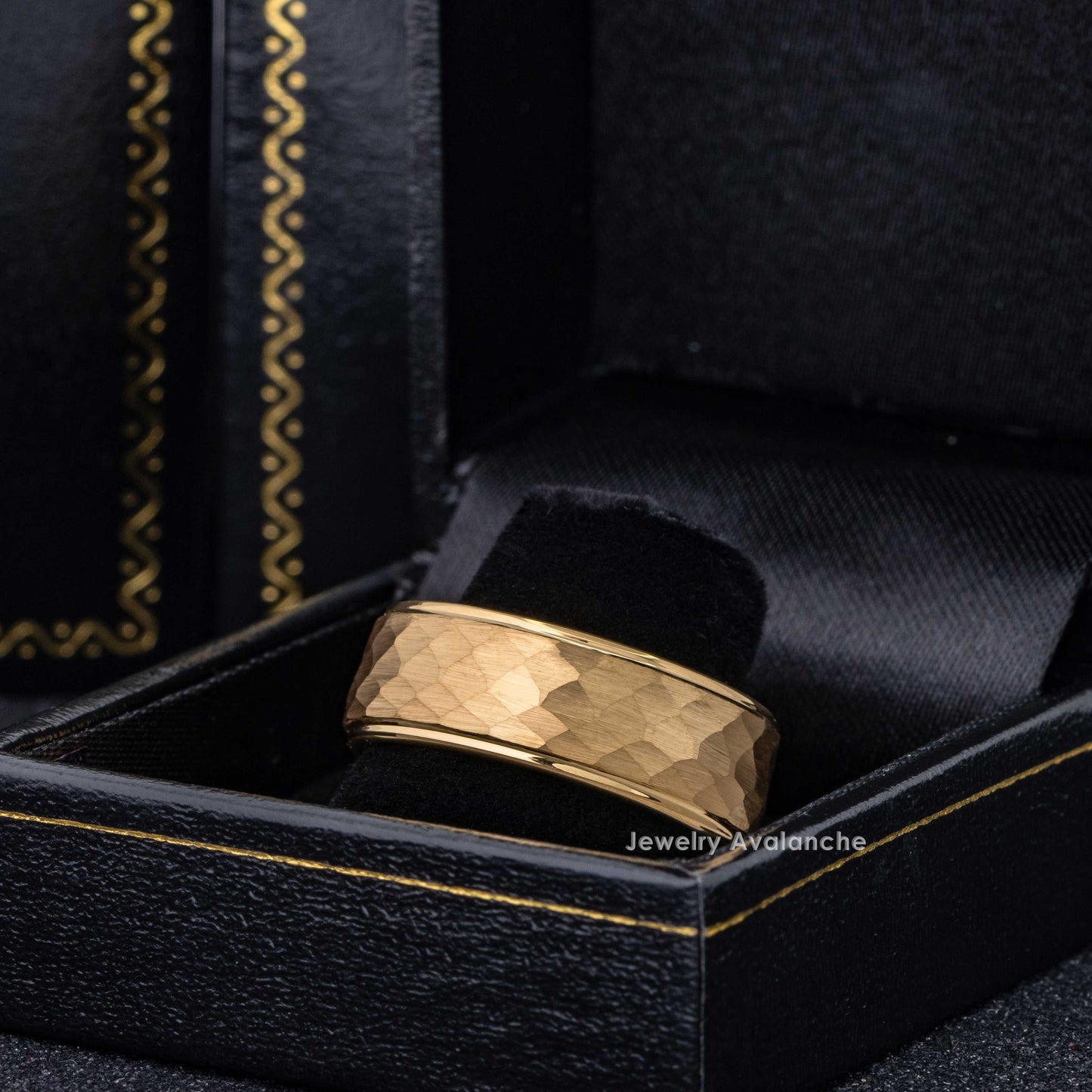 Jewelry Avalanche Hammered Mens Gold IP Tungsten Carbide Wedding Band, Comfort-fit, 8mm