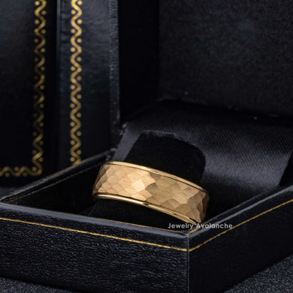 Jewelry Avalanche Hammered Mens Gold IP Tungsten Carbide Wedding Band, Comfort-fit, 8mm