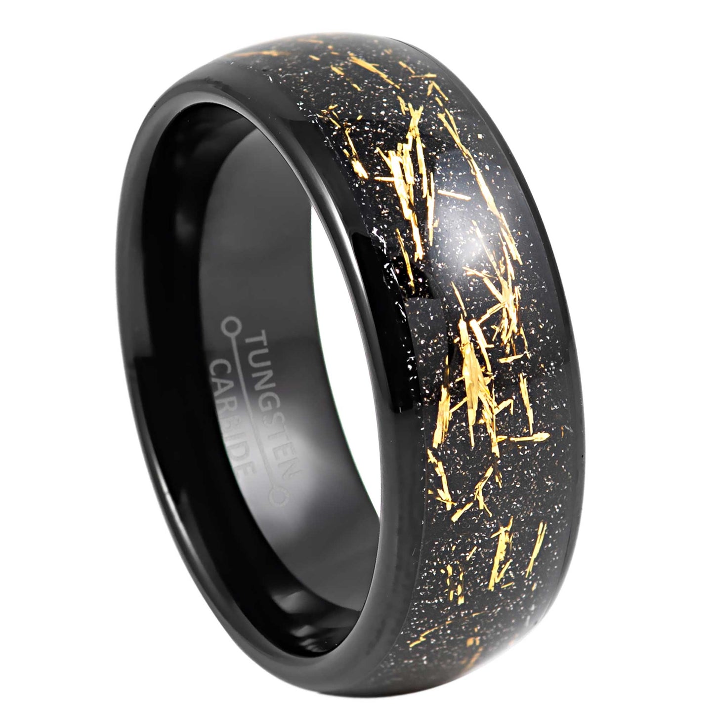 jewelry-avalanche-black-ip-with-imitation-yellow-meteorite-inlay-dome-tungsten-carbide-wedding-band-comfort-fit-8mm-#913