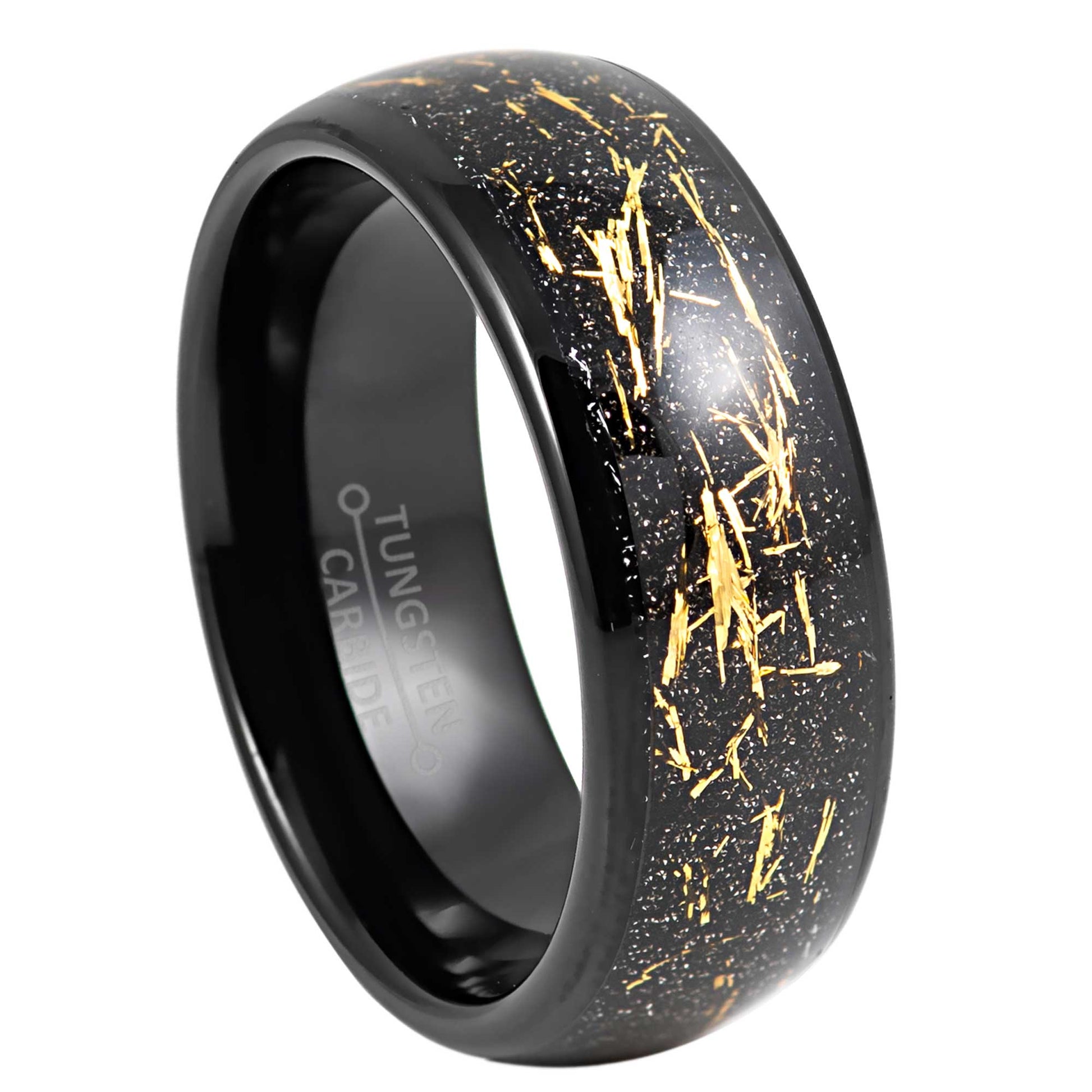 jewelry-avalanche-black-ip-with-imitation-yellow-meteorite-inlay-dome-tungsten-carbide-wedding-band-comfort-fit-8mm-#913
