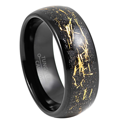 jewelry-avalanche-black-ip-with-imitation-yellow-meteorite-inlay-dome-tungsten-carbide-wedding-band-comfort-fit-8mm-#913