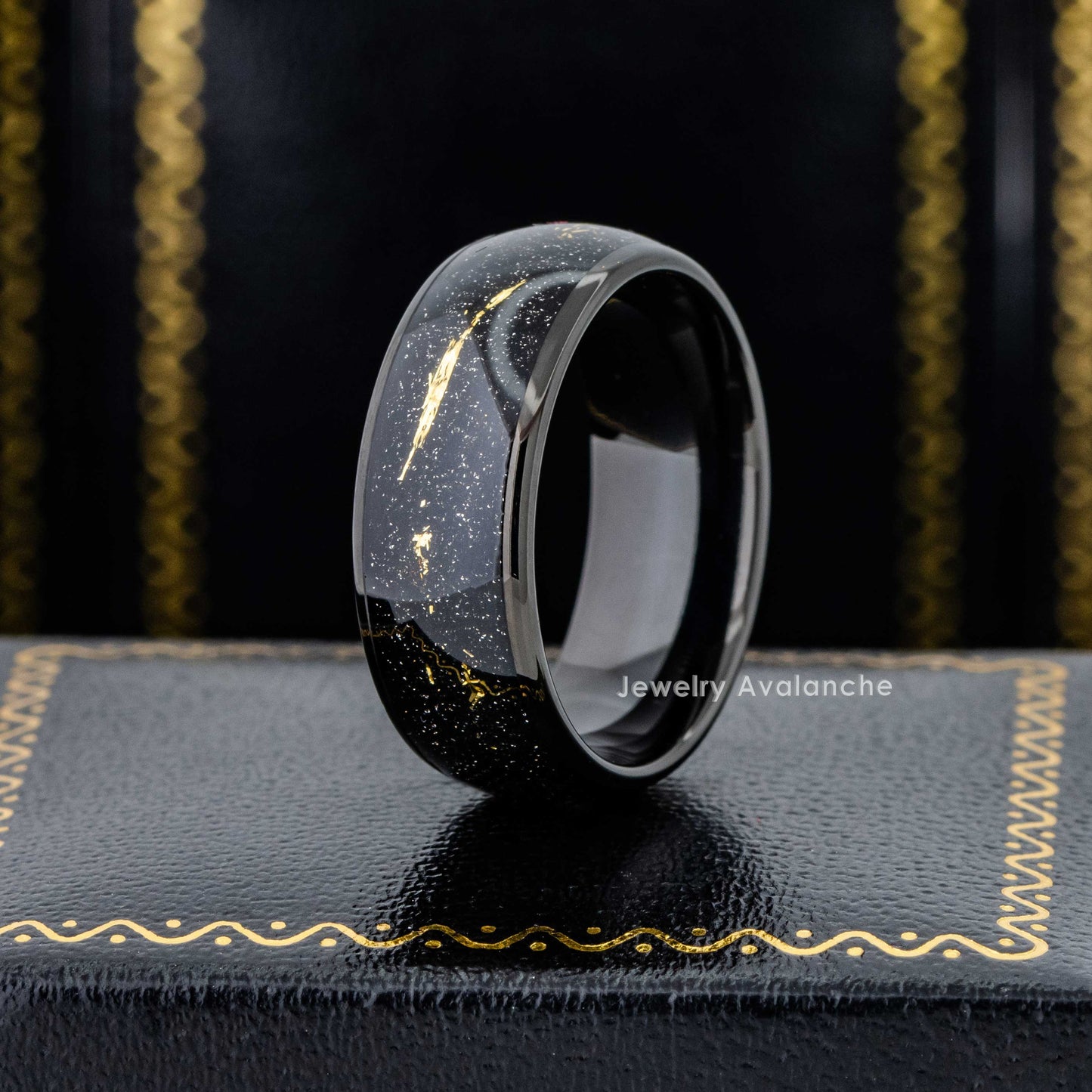 Jewelry Avalanche Cosmic Galaxy Ring, Tungsten Wedding Band, Imitation Meteorite Galaxy Ring 8mm