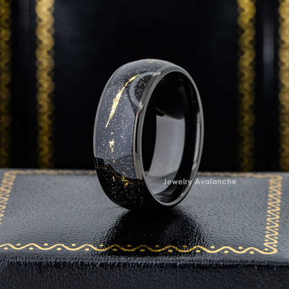 Jewelry Avalanche Cosmic Galaxy Ring, Tungsten Wedding Band, Imitation Meteorite Galaxy Ring 8mm
