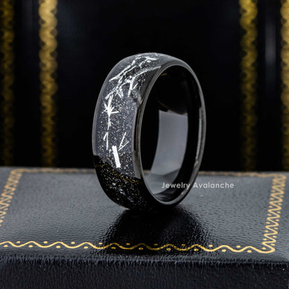 Jewelry Avalanche Cosmic Galaxy Ring, Tungsten Wedding Ring, Silver Meteorite Galaxy Ring 8mm