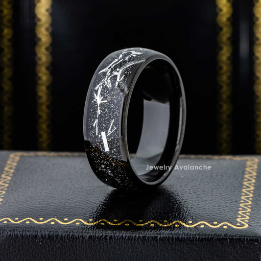 Jewelry Avalanche Cosmic Galaxy Ring, Tungsten Wedding Ring, Silver Meteorite Galaxy Ring 8mm