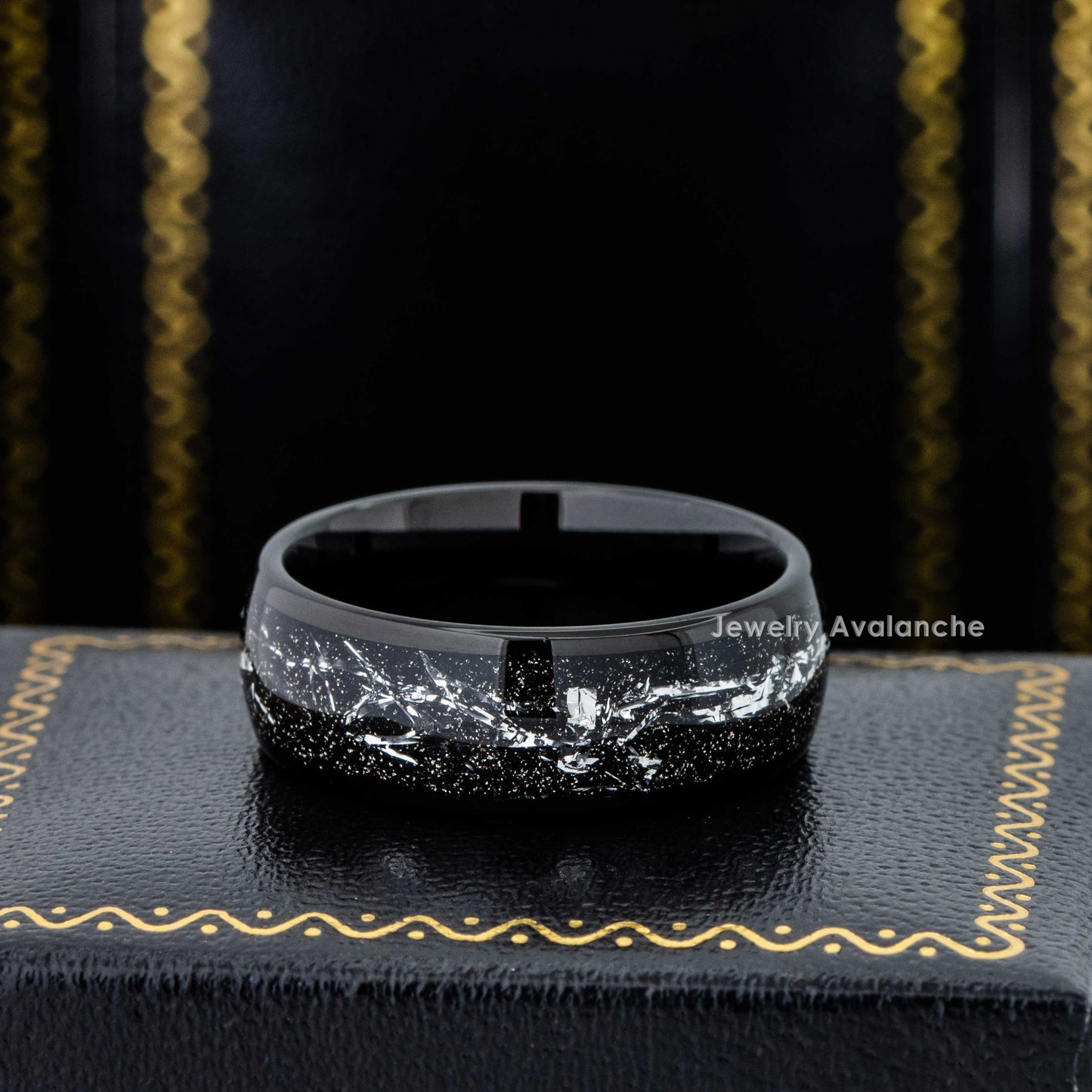 Jewelry Avalanche Cosmic Galaxy Ring, Tungsten Wedding Ring, Silver Meteorite Galaxy Ring 8mm