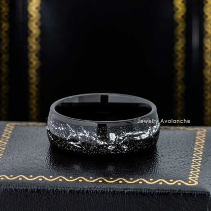 Jewelry Avalanche Cosmic Galaxy Ring, Tungsten Wedding Ring, Silver Meteorite Galaxy Ring 8mm