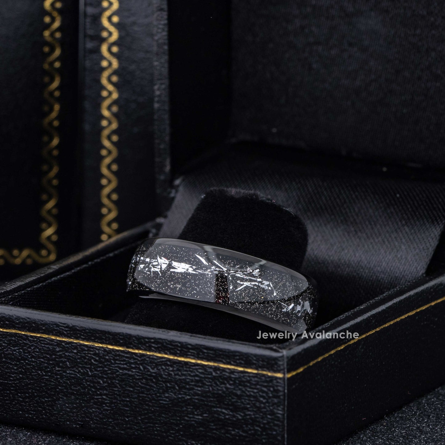 Jewelry Avalanche Cosmic Galaxy Ring, Tungsten Wedding Ring, Silver Meteorite Galaxy Ring 8mm