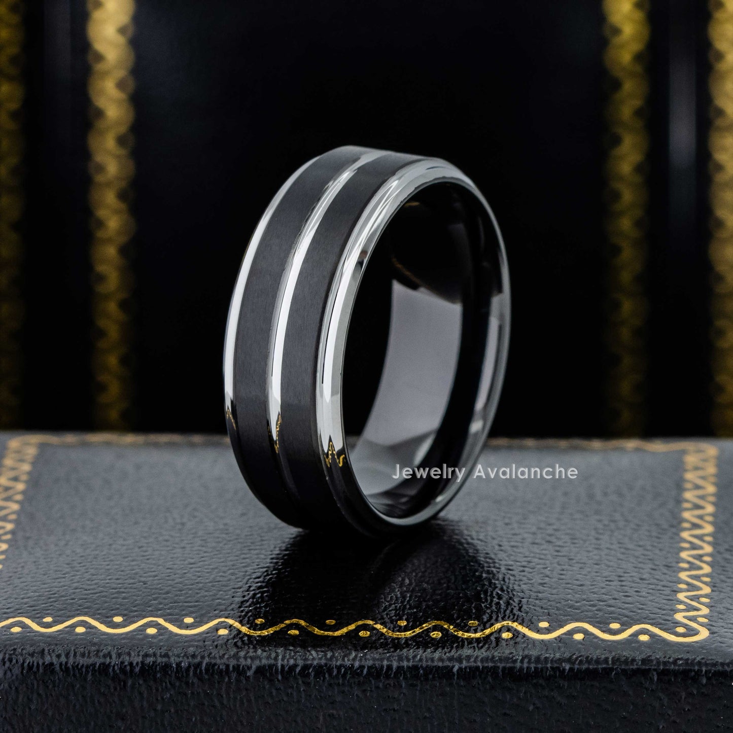 Jewelry Avalanche 2-Tone Black Tungsten Carbide Wedding Band, Center Grooved, Comfort-fit, 8mm
