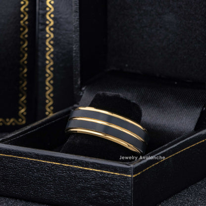 Jewelry Avalanche 2-Tone Black & Gold Tungsten Carbide Wedding Band, Center Grooved, Comfort-fit, 8mm