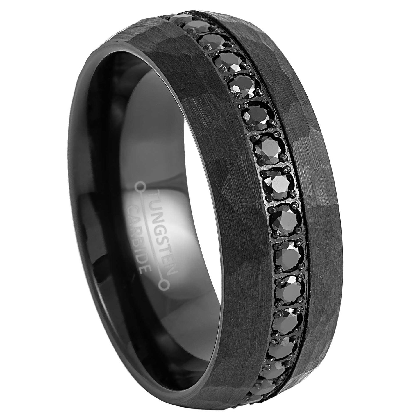 jewelry-avalanche-black-ip-eternity-cz-hammered-dome-tungsten-carbide-wedding-band-comfort-fit-8mm-#920