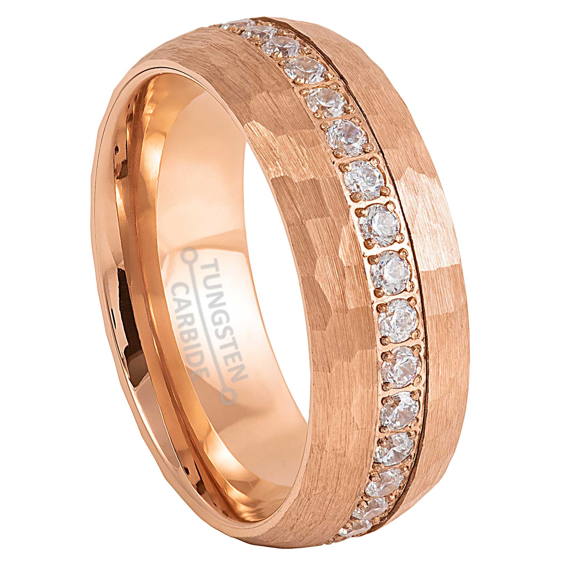 jewelry-avalanche-rose-gold-ip-eternity-cz-hammered-dome-tungsten-carbide-wedding-band-comfort-fit-8mm-#921