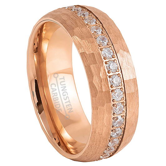 jewelry-avalanche-rose-gold-ip-eternity-cz-hammered-dome-tungsten-carbide-wedding-band-comfort-fit-8mm-#921