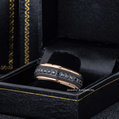 Jewelry Avalanche Black IP Eternity CZ Brushed Rose Gold IP Stepped Tungsten Carbide Wedding Band, Comfort-fit, 8mm