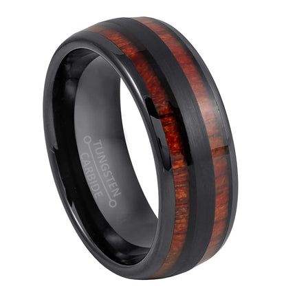 Jewelry Avalanche 8mm Dome Black IP Koa Wood Inlay Tungsten Carbide Mens Wedding Band