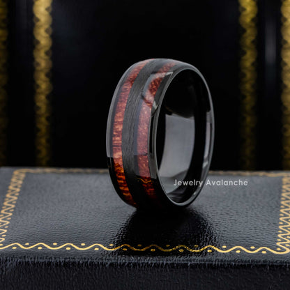 Jewelry Avalanche 8mm Dome Black IP Koa Wood Inlay Tungsten Carbide Mens Wedding Band