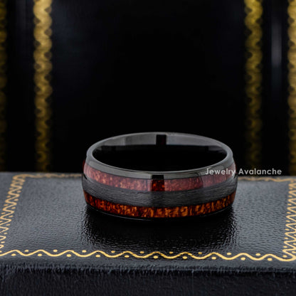 Jewelry Avalanche 8mm Dome Black IP Koa Wood Inlay Tungsten Carbide Mens Wedding Band