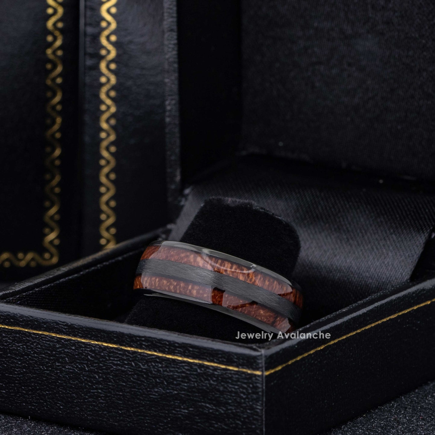 Jewelry Avalanche 8mm Dome Black IP Koa Wood Inlay Tungsten Carbide Mens Wedding Band