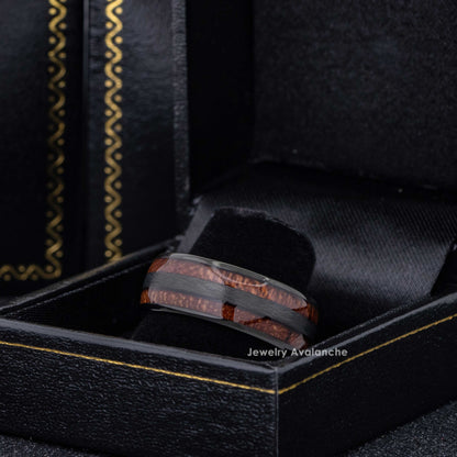 Jewelry Avalanche 8mm Dome Black IP Koa Wood Inlay Tungsten Carbide Mens Wedding Band