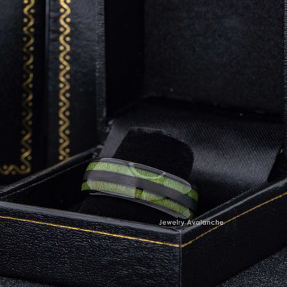 Jewelry Avalanche Black IP Jade Wood Inlay Dome Tungsten Carbide Wedding Band, Comfort-fit, 8mm
