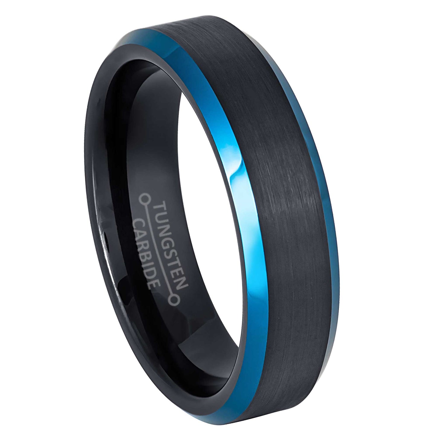 Jewelry Avalanche 6mm Beveled Black & Blue IP Tungsten Carbide Mens Womens Wedding Band