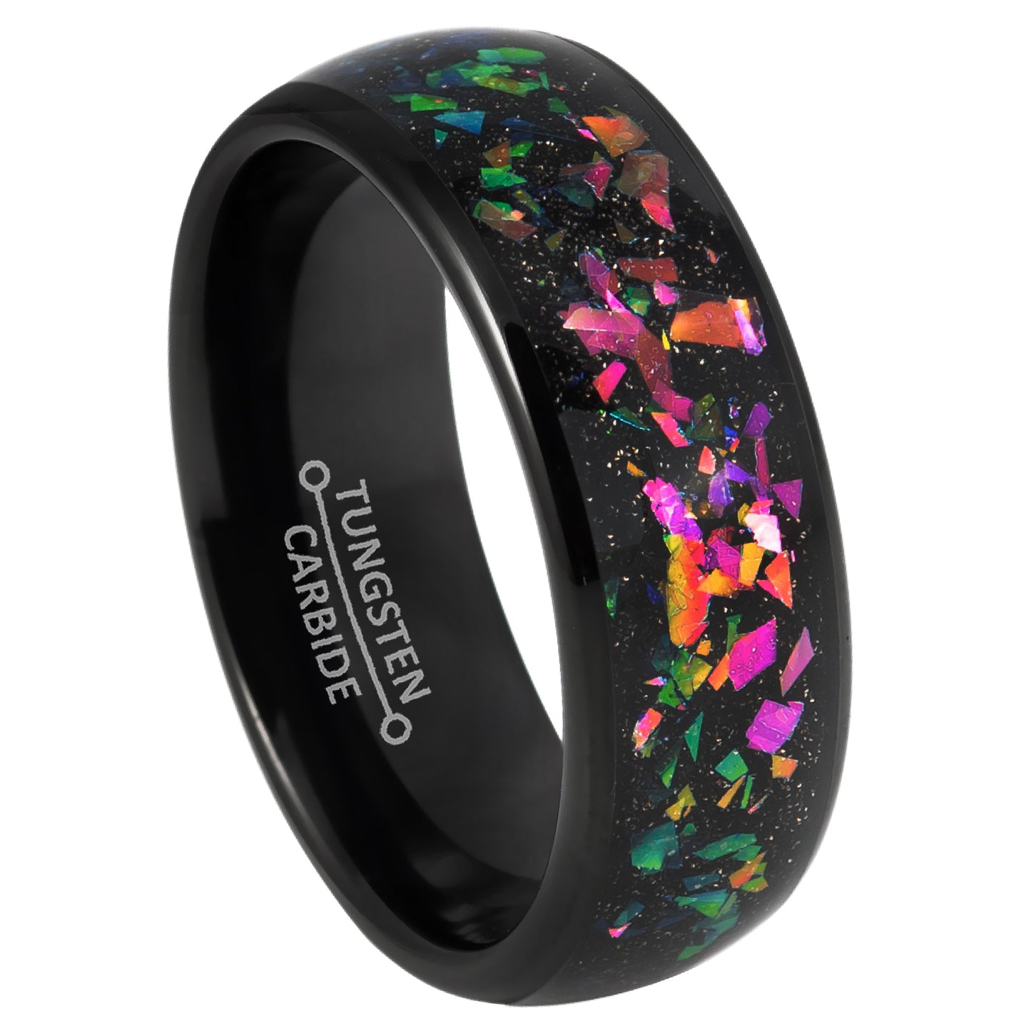 Jewelry Avalanche 8mm Dome Black IP Opal & Abalone Inlay Tungsten Carbide Mens Wedding Band