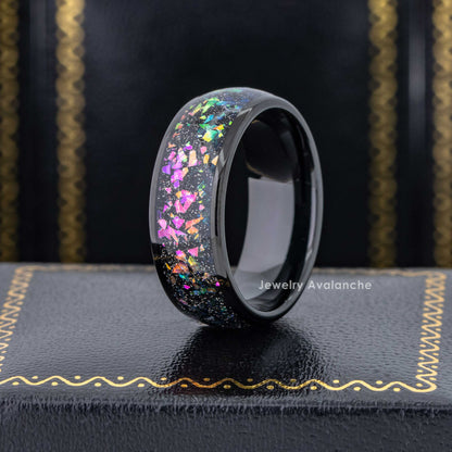 Jewelry Avalanche 8mm Dome Black IP Opal & Abalone Inlay Tungsten Carbide Mens Wedding Band