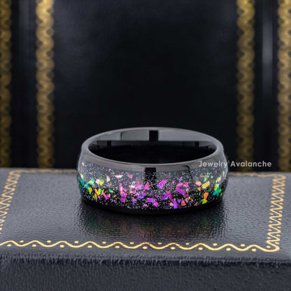 Jewelry Avalanche 8mm Dome Black IP Opal & Abalone Inlay Tungsten Carbide Mens Wedding Band