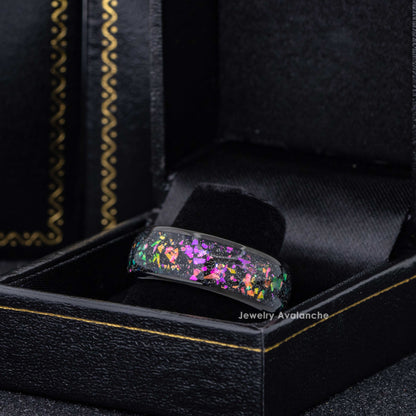 Jewelry Avalanche 8mm Dome Black IP Opal & Abalone Inlay Tungsten Carbide Mens Wedding Band