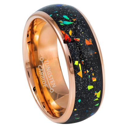 Jewelry Avalanche 8mm Dome Rose Gold IP Opal & Abalone Inlay Tungsten Carbide Mens Wedding Band