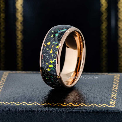Jewelry Avalanche 8mm Dome Rose Gold IP Opal & Abalone Inlay Tungsten Carbide Mens Wedding Band