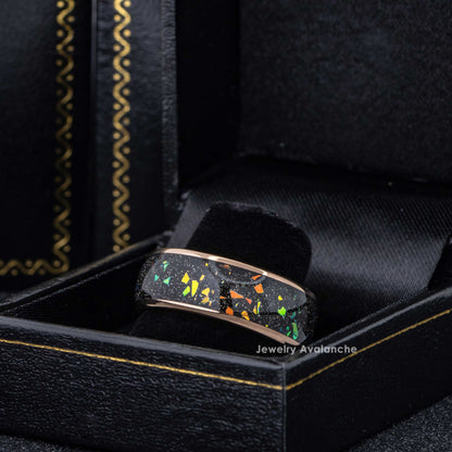 Jewelry Avalanche 8mm Dome Rose Gold IP Opal & Abalone Inlay Tungsten Carbide Mens Wedding Band