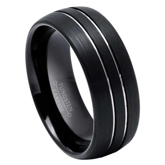 Jewelry Avalanche 8mm Striped Dome Black Tungsten Carbide Mens Wedding Band
