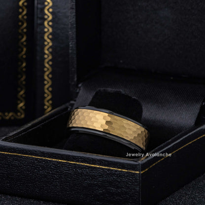 Jewelry Avalanche 8mm Stepped Black & Gold IP Hammered Tungsten Carbide Mens Wedding Band