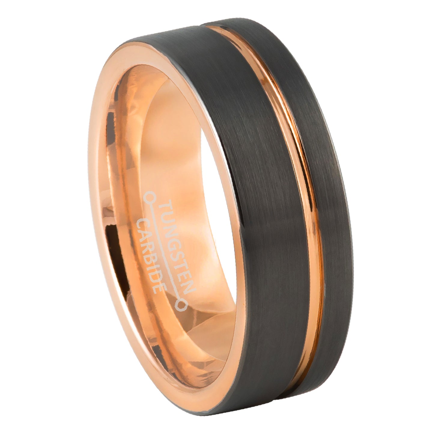 Jewelry Avalanche Rose Gold & Gunmetal IP Grooved Tungsten Carbide Mens Wedding Band Pipe Cut
