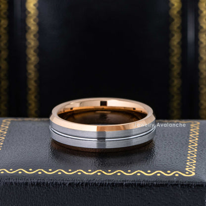 Jewelry Avalanche 2-Tone Rose Gold Grooved Tungsten Carbide Men Women Wedding Band 6mm