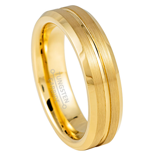 Jewelry Avalanche 6mm Beveled Gold IP Grooved Tungsten Carbide Men Women Wedding Band