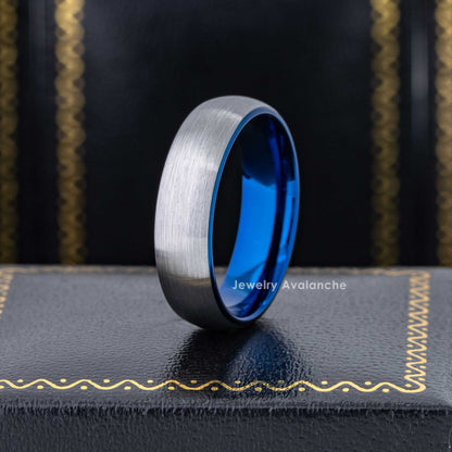 Jewelry Avalanche Blue & Gunmetal IP Dome Tungsten Carbide Men Women Wedding Band 6mm