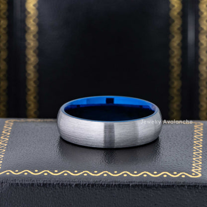 Jewelry Avalanche Blue & Gunmetal IP Dome Tungsten Carbide Men Women Wedding Band 6mm