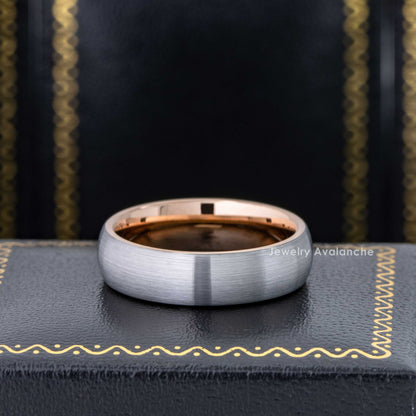 Jewelry Avalanche Rose Gold & Gunmetal IP Dome Tungsten Carbide Men Women Wedding Band 6mm